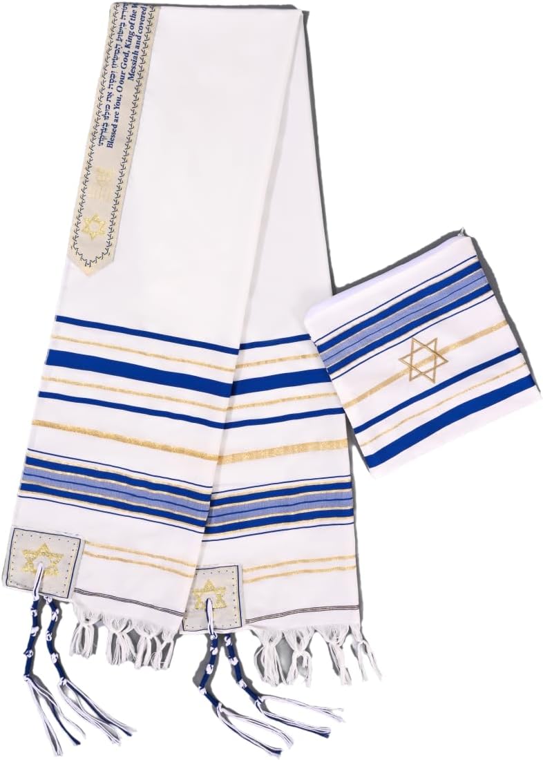 Rooherd blue men's prayer shawl Christian prayer scarf jewish tzitzit tallit cloth rainbow jerusalem clothes Israel design - Image 1